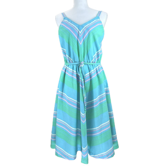 Dash-About Dresses & Skirts - Dash-About Striped Belted Sleeveless Cotton Dress Midi Multicolor Women Size 10